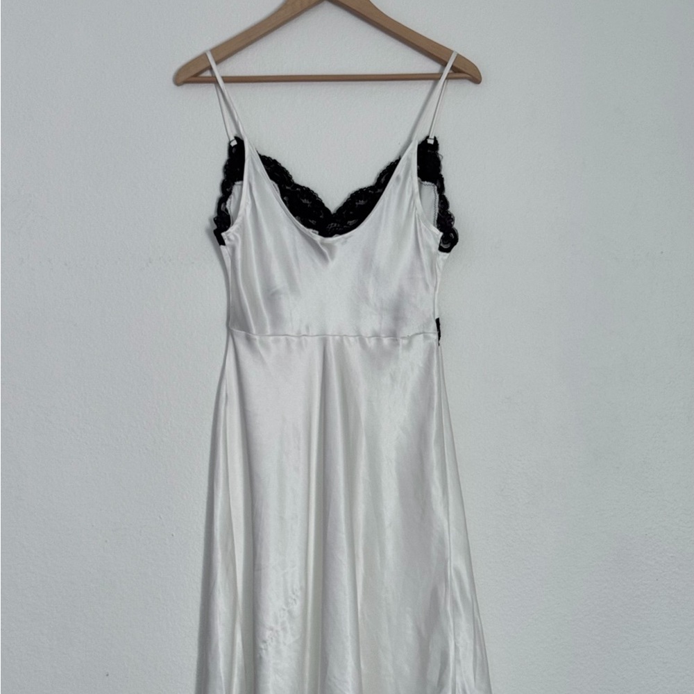 Vintage White Satin and Black Lace Slip Dress Nightgown - Picture 3 of 6